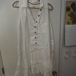 Anthropologie White Sleeveless Button-Down Dress